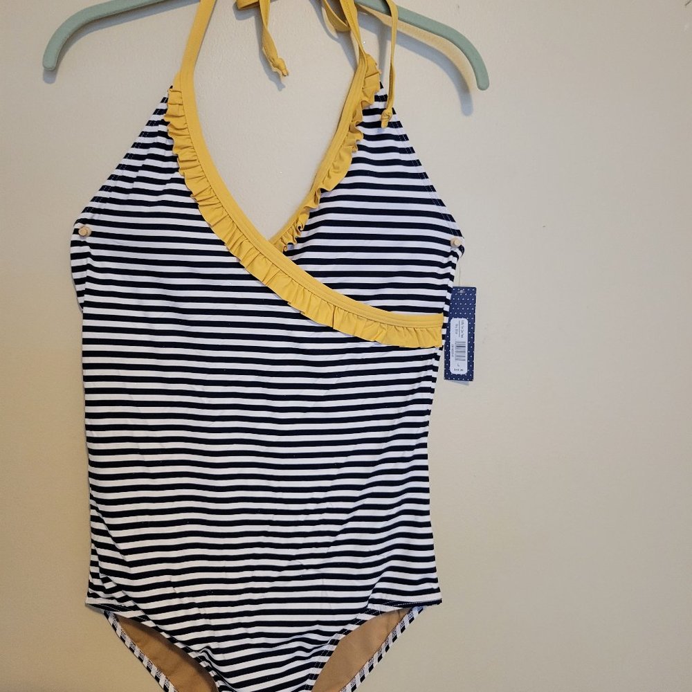 DOWNEAST BLUE/YELLOW STRIPED SWIMSUIT